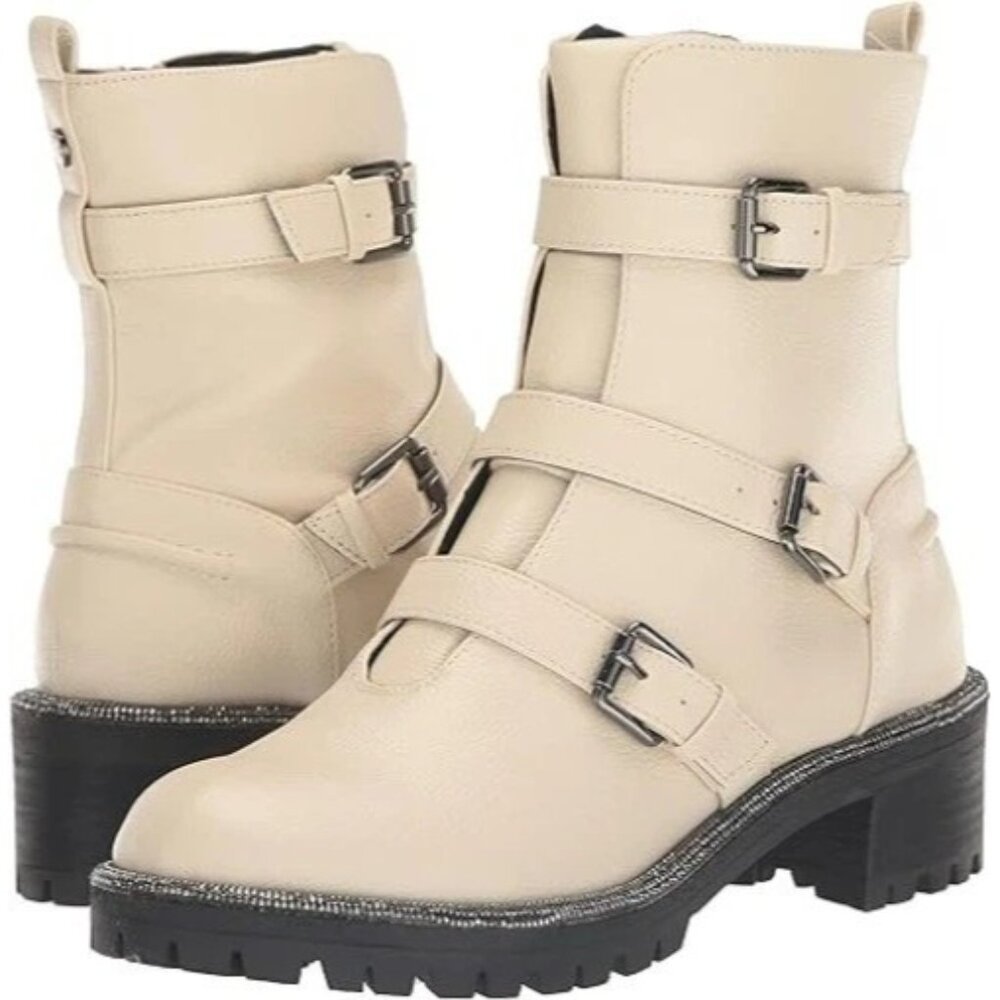 Kenneth Cole Reaction Women's Tate Biker Jewel Boots ESMJUN22 Ivory Size 9.5M